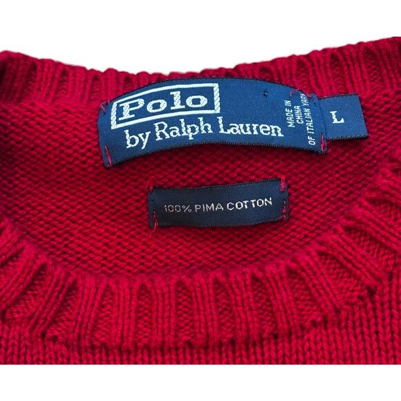 Vintage Polo Ralph Lauren Red Crew Neck Sweater 100% Pima Cotton Large Men's - Picture 2 of 7